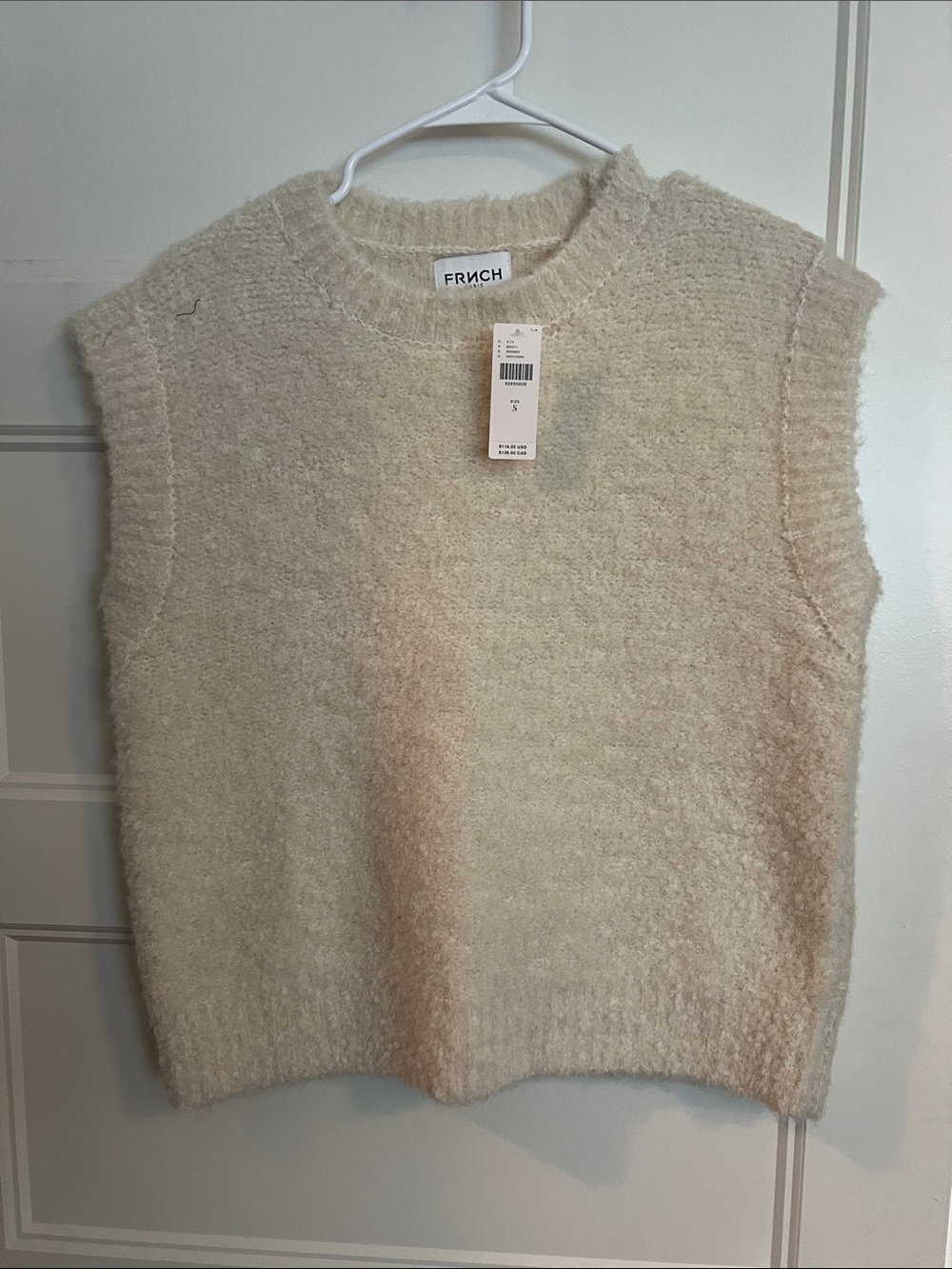 Anthropologie sz S FRNCH Cream Bouclé Crewneck Sleeveless Sweater NWT